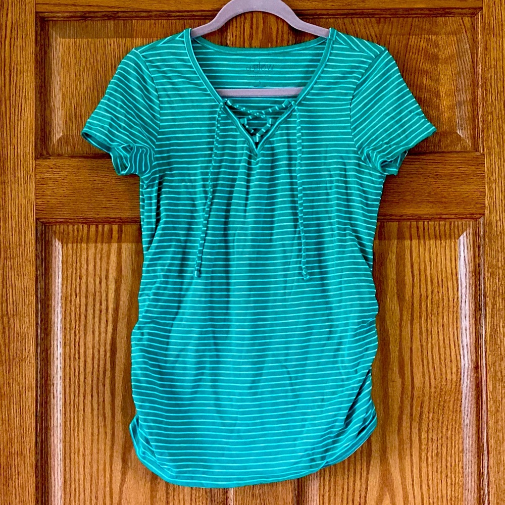 5/$15 A:Glow Green & White Striped SS Top Small (Maternity)